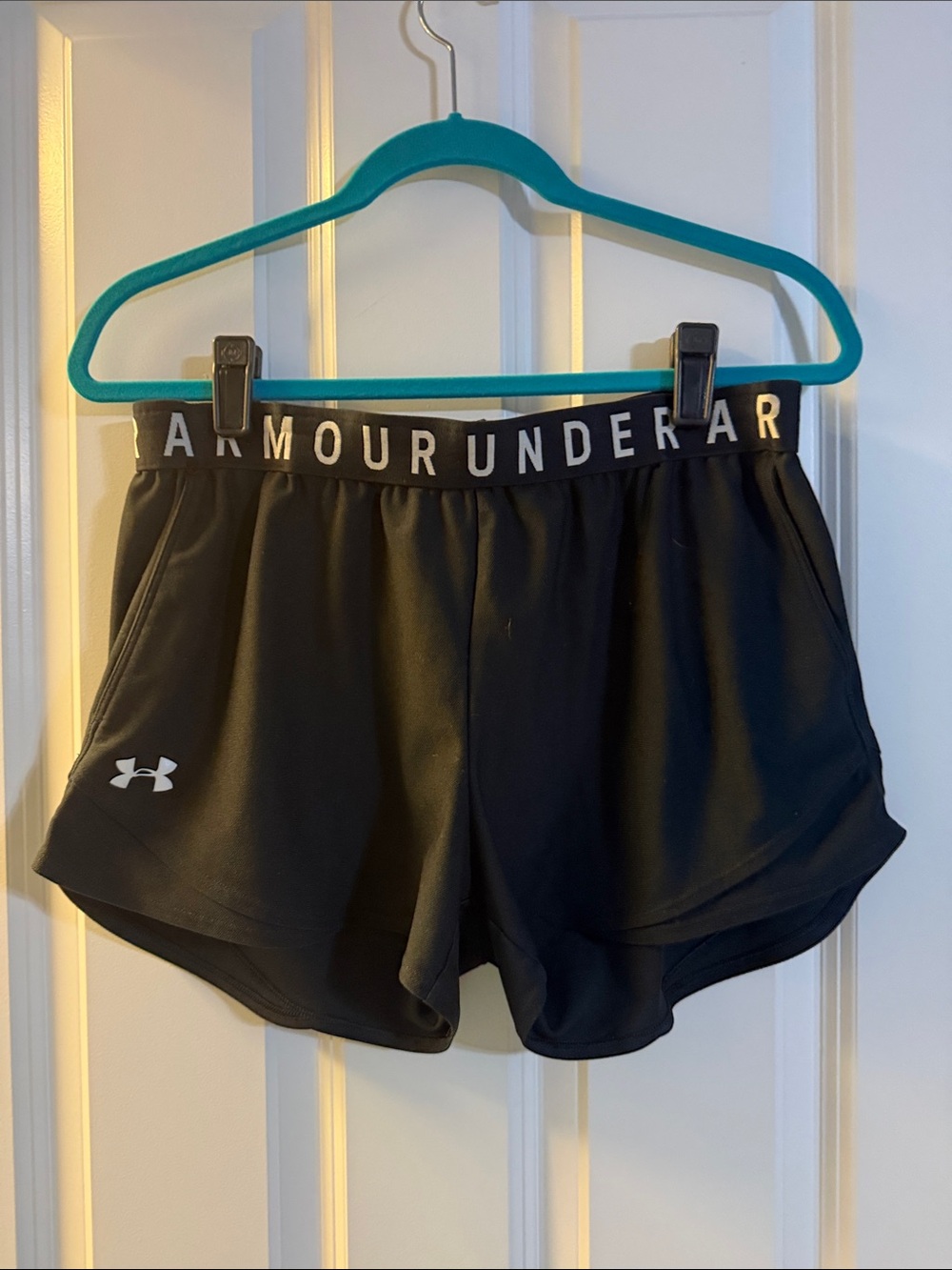 Under Armour Women's Black Athletic Running Shorts with Logo Waistband